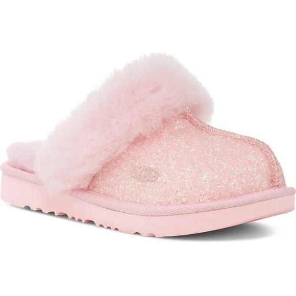 UGG Cozy II Scuff Slipper SZ 8 / Kid 6 Pink Shimmer Fluffy Pastel Feminine EUC - Picture 1 of 13